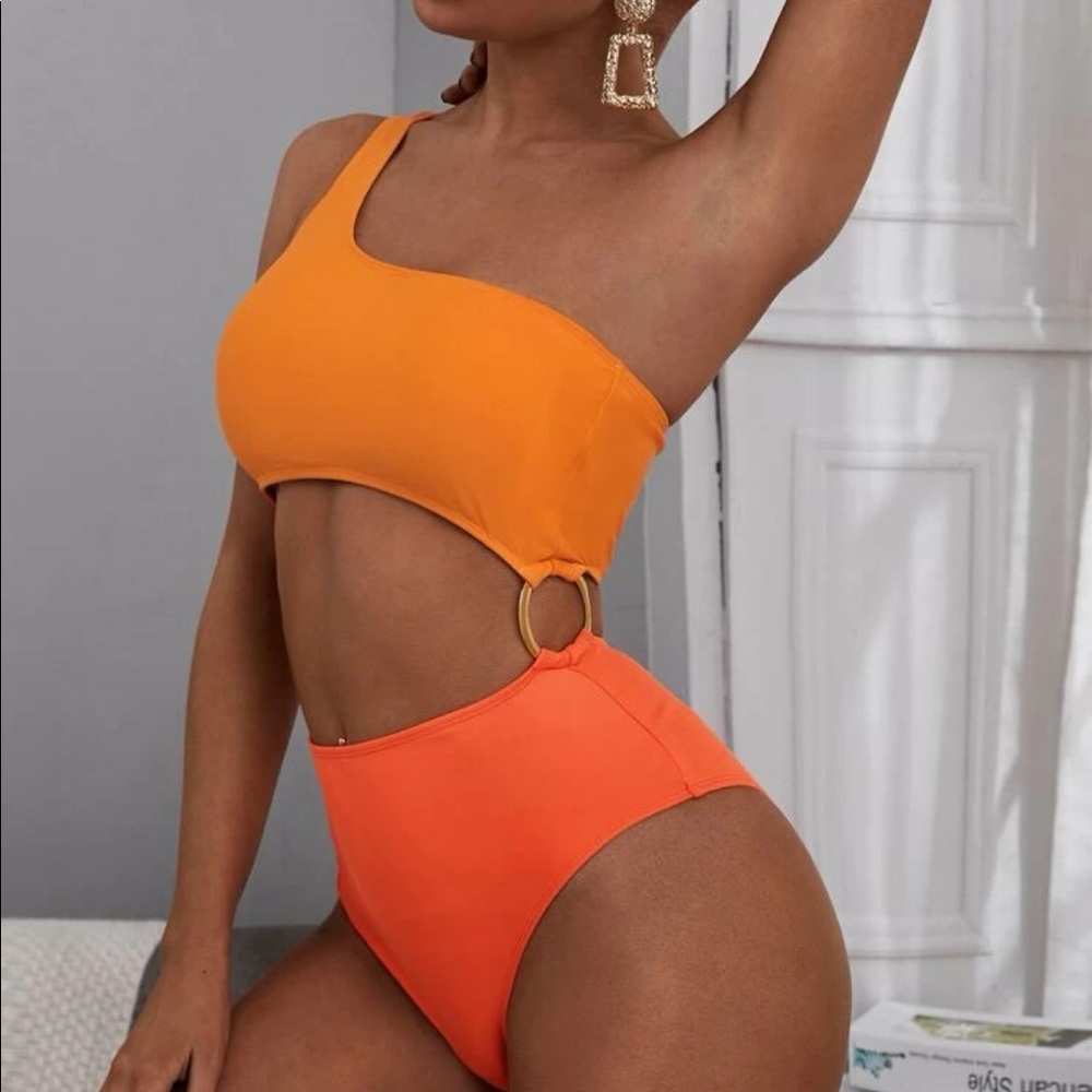 Two Tone Ringed Link One Piece Swimsuit